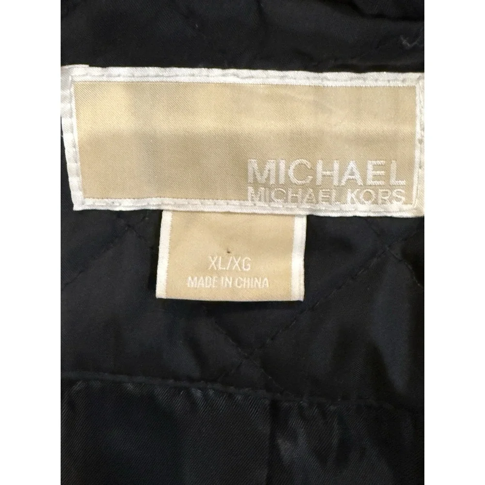 Michael Kors Women Coat XL Quilted Black Hooded‎ Mid Length Toggle Zip Snap